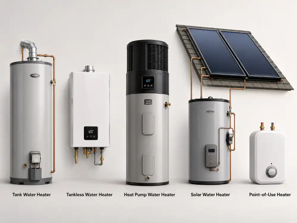 A collection of modern water heater systems