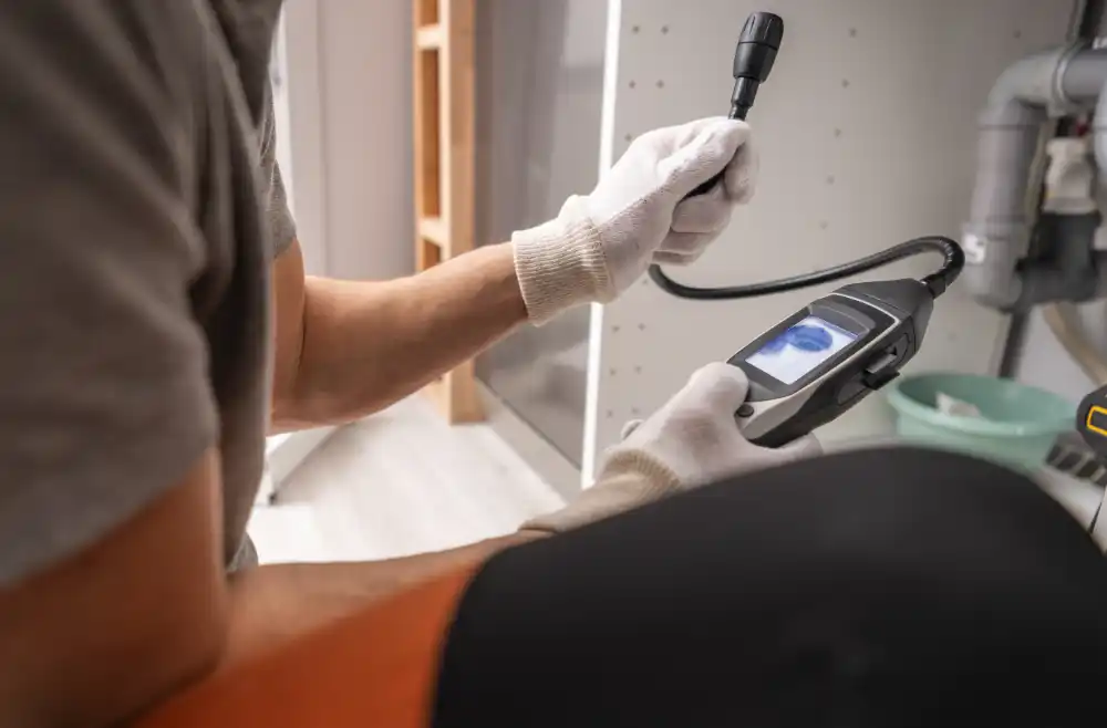 Inspection of Plumbing with a digital measuring.