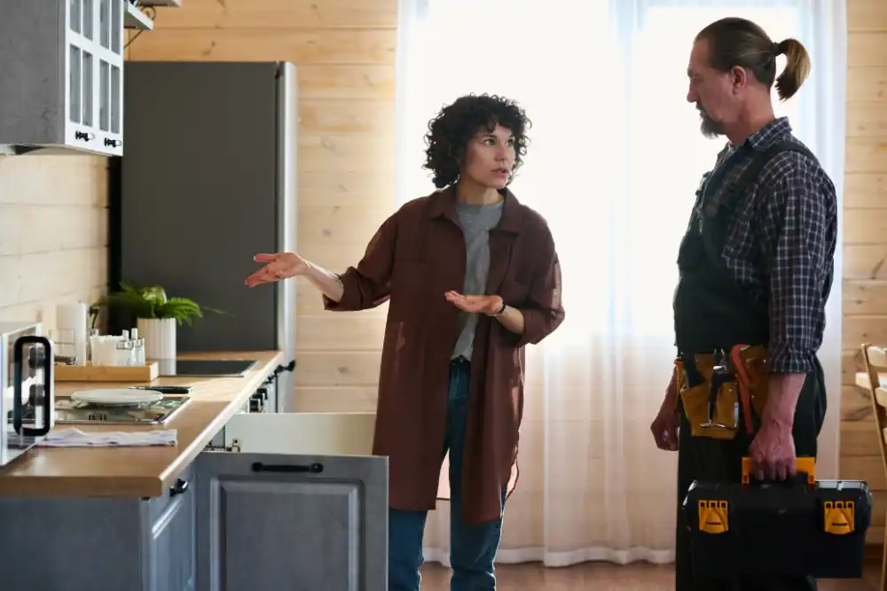 Home owner and plumber discussing the project before work starts
